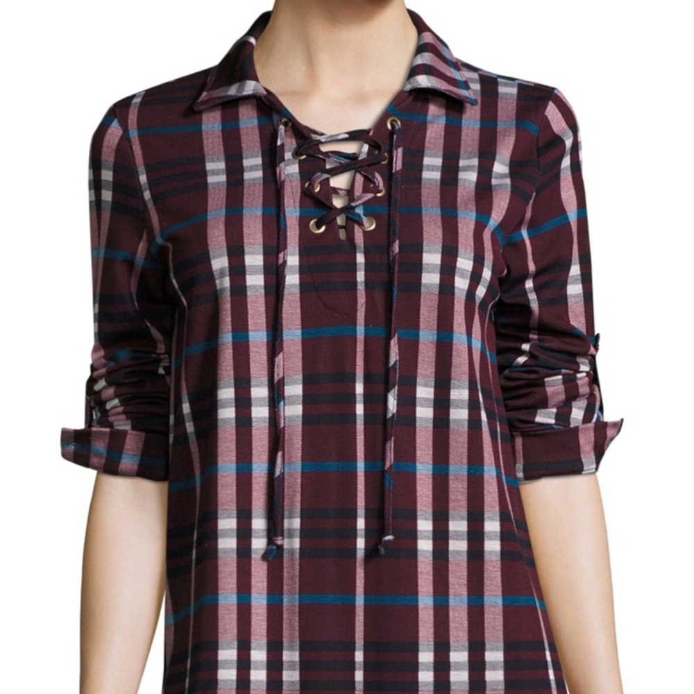 Cirana Maroon Plaid Shirt-Dress - image 5